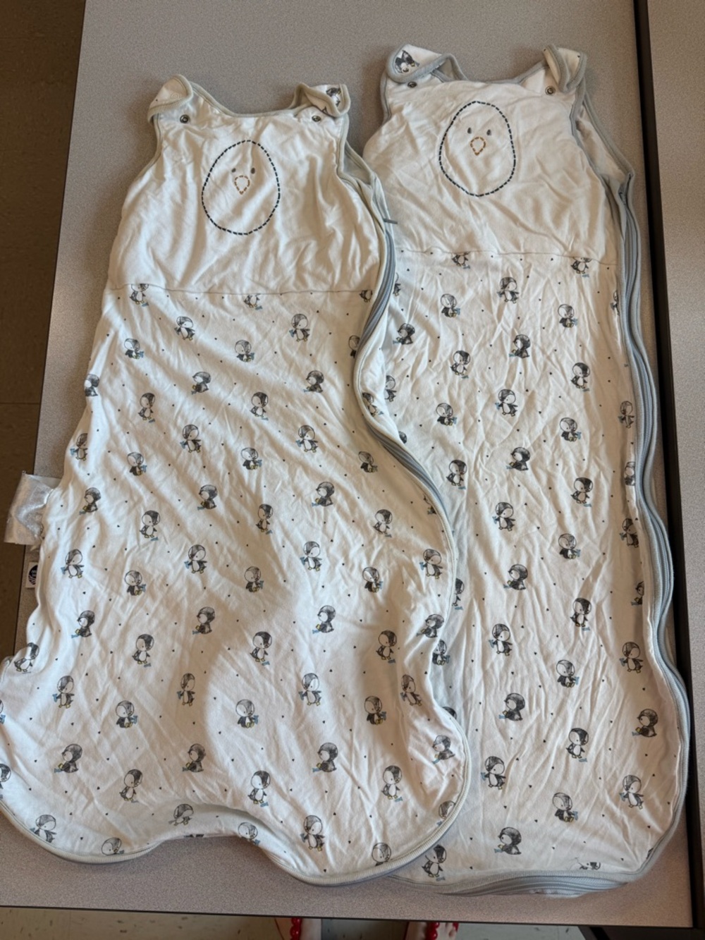 Nested Bean White Sleep Sacks with Gray Penguin Print Size Large